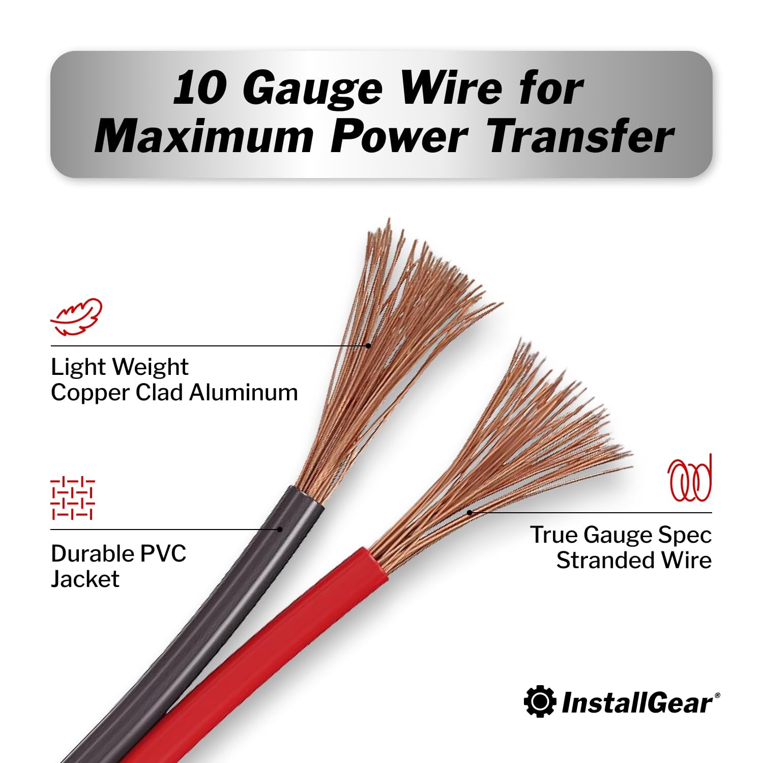 10 Gauge Wire (50Ft) Copper Clad Aluminum CAA - Primary Automotive Wire, Car Amplifier Power & Ground Cable, Battery Cable, Car Audio Speaker Stereo, RV Trailer Wiring Welding Cable 10Ga