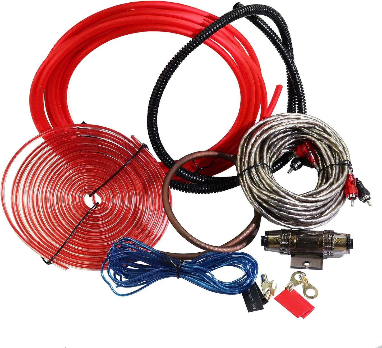 8 Gauge Amp Installation Wiring Kit - 800W Car Amplifier Wiring Kit Power, Ground, Remote Cable, RCA Cable,Speaker Wire, Split Loom Tubing Fuse Holder Subwoofers Wiring Kit