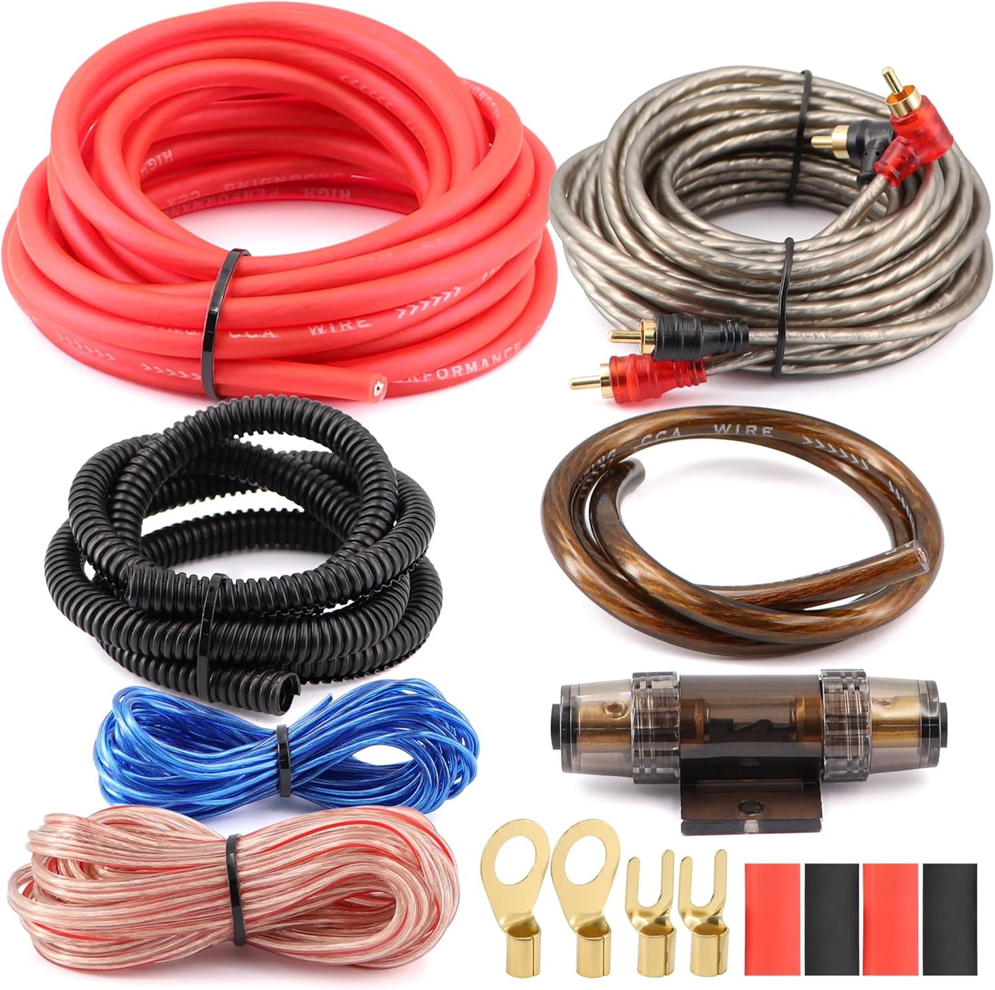 8 Gauge Amp Installation Wiring Kit - 800W Car Amplifier Wiring Kit Power, Ground, Remote Cable, RCA Cable,Speaker Wire, Split Loom Tubing Fuse Holder Subwoofers Wiring Kit