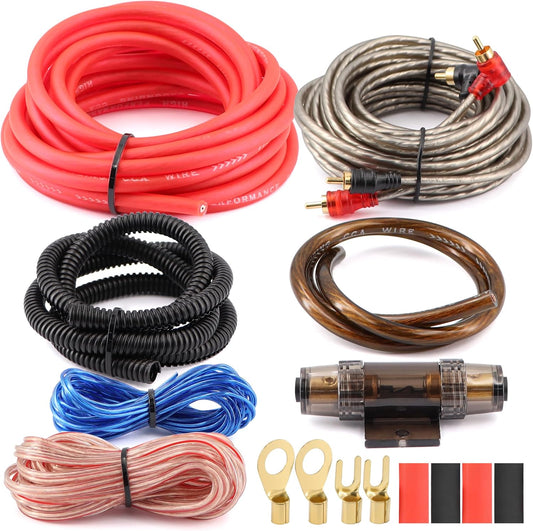 8 Gauge Amp Installation Wiring Kit - 800W Car Amplifier Wiring Kit Power, Ground, Remote Cable, RCA Cable,Speaker Wire, Split Loom Tubing Fuse Holder Subwoofers Wiring Kit