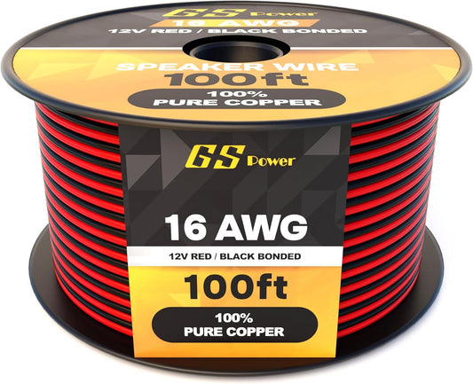 16 Gauge Wire (16 AWG) - 100 Foot, Pure Copper, Stranded Electrical Wiring for Speaker, Automotive, Trailer, Stereo and Home Theater Applications - Red/Black