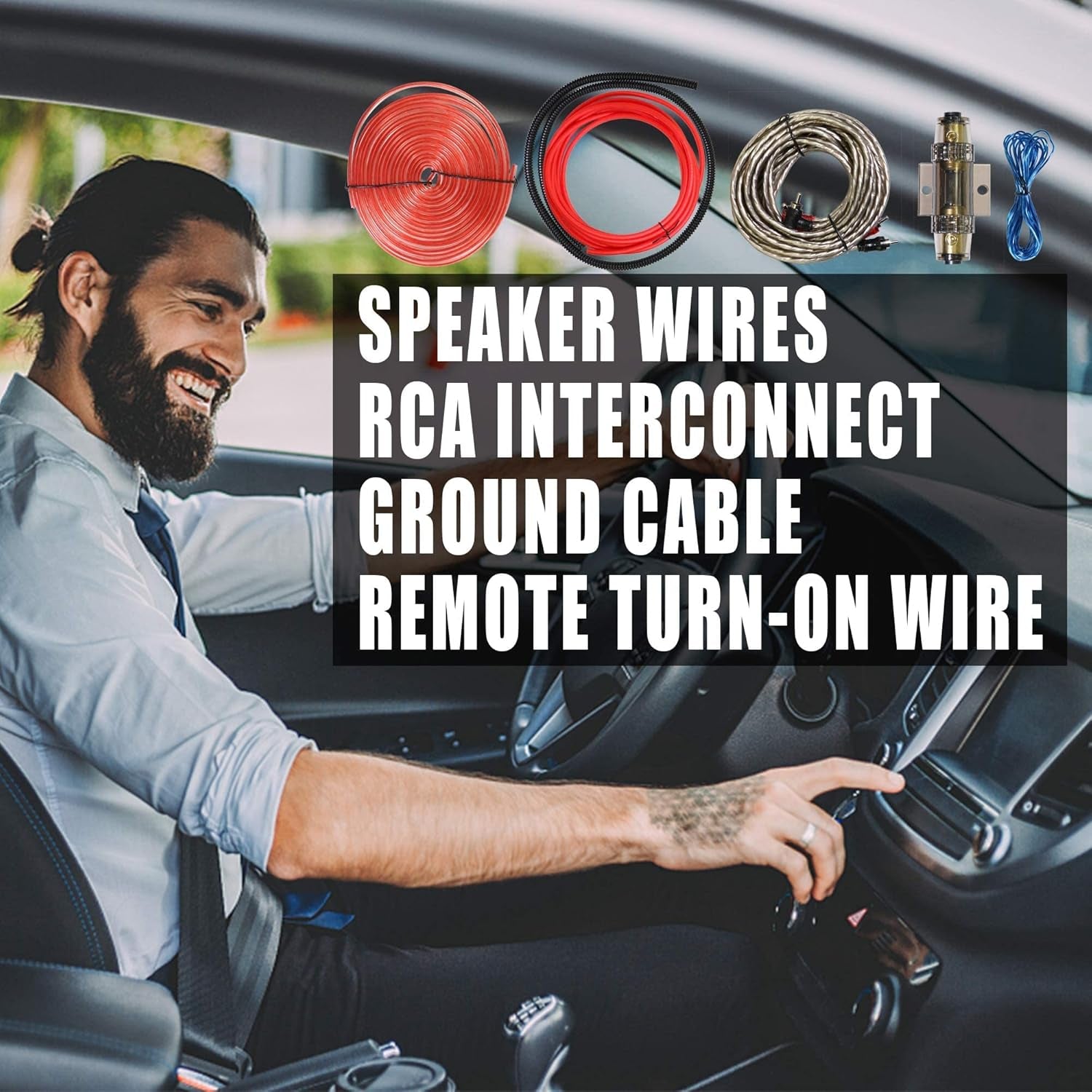 8 Gauge Amp Installation Wiring Kit - 800W Car Amplifier Wiring Kit Power, Ground, Remote Cable, RCA Cable,Speaker Wire, Split Loom Tubing Fuse Holder Subwoofers Wiring Kit