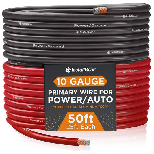 10 Gauge Wire (50Ft) Copper Clad Aluminum CAA - Primary Automotive Wire, Car Amplifier Power & Ground Cable, Battery Cable, Car Audio Speaker Stereo, RV Trailer Wiring Welding Cable 10Ga